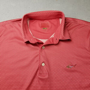 Greg Norman Polo shirt Men Size L Pink AOP Allover Print Geometric Shark Logo